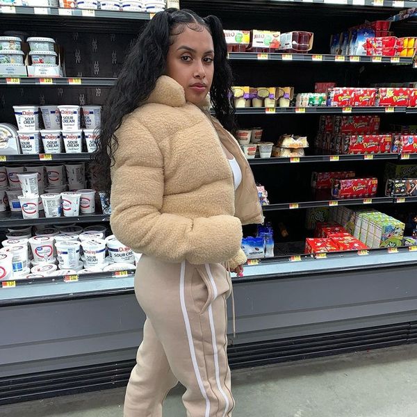 

women winter puffer coats sherpa solid color long sleeves zipper cardigan stand-up collar warm wadded jacket womans designer clothes d111103, Black;brown