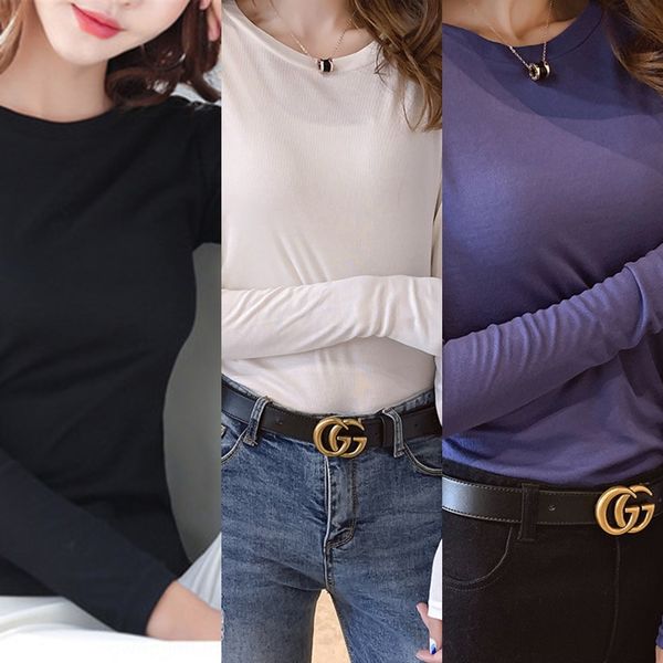 

nibyt long sleeve tversatile slim and new korean tfashion women'sshoulder small shirt slim 2019 fall bottoming shirt 74kej, White