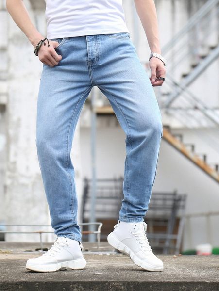 

men light wash button fly jeans u61k#, Blue