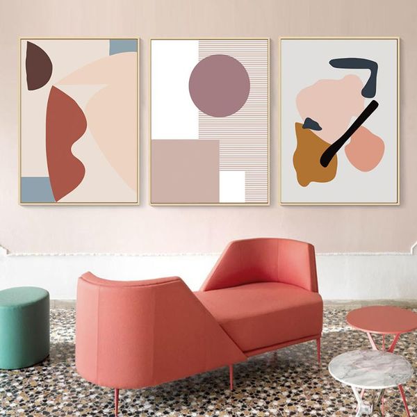 

abstract warm geometric canvas painting scandinavia interior wall art pictures poster and print gallery for bedroom home decor