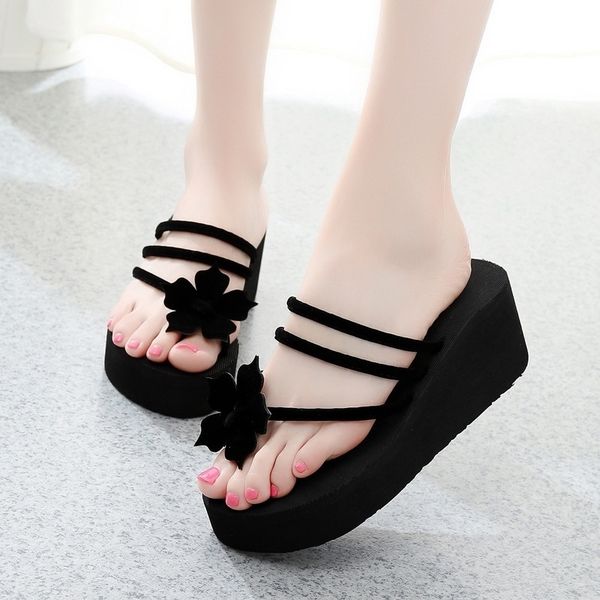 

fashion summer women flip flops slippers high heel platform wedge thick beach casual thong sandals shoes sandalias mujer y200423, Black