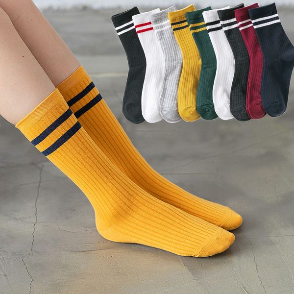 

new japanese two bars cotton women black white yellow green funny harajuku girls cute fashion socks, Red;black