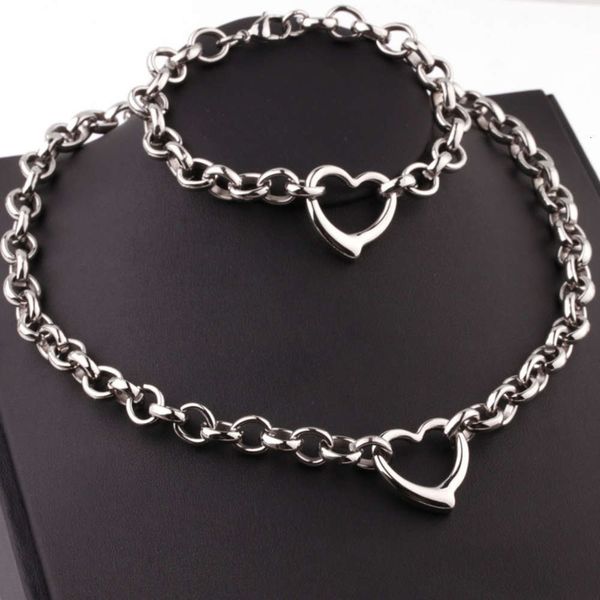 

steel women's jewelry stainless new titanium fashion hollow heart bracelet necklace setjzph7kj1, Silver