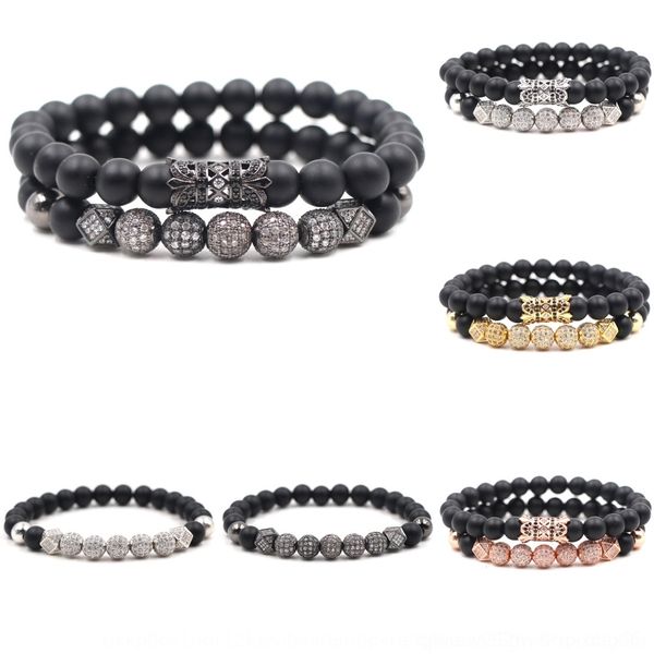 

o2fwg ball inlaid zircon bracelet 8mm micro inlaid black micro frosted stone buddha buddha bead bracelet braceletbeads set elbow gg3yb, Golden;silver