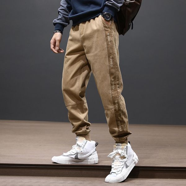

2021 new japanese vintage fashion men jeans loose fit spliced designer cargo pants streetwear hip hop joggers wide leg harem trousers 5li6, Blue