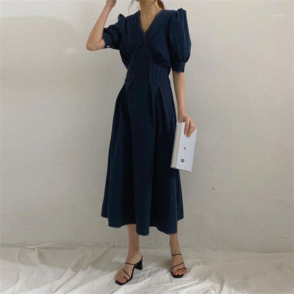 

women 2020 new arrival a-line feminine sweet lady elegant office lady retro solid brief women gentle puff sleeve dresses1, White;black