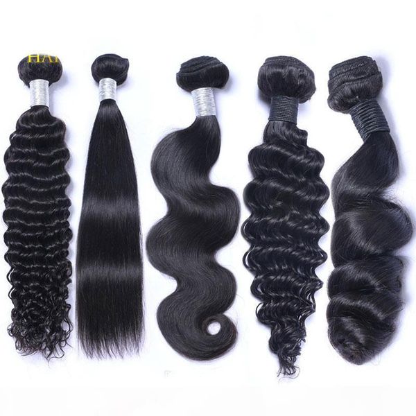 

brazilian peruvian malaysian indian virgin human hair weave bundles body wave straight loose deep wave kinky curly remy hair natural color, Black