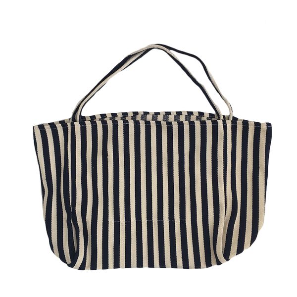 

summer large-capacity cute groceries bags canvas pinstripe one-shoulder women shopping bag with zips