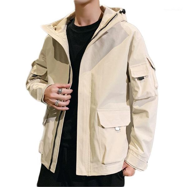 

men's jackets men's fashion hooded coat loose casual safari style multi-pocket outerwear jacket large size m-8xl1, Black;brown