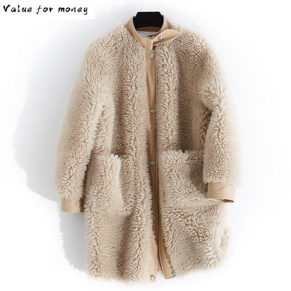 

wool 100% jacket autumn winter coat women clothes real fur coat korean sheep shearling fur slim manteau femme hiver zt825, Black