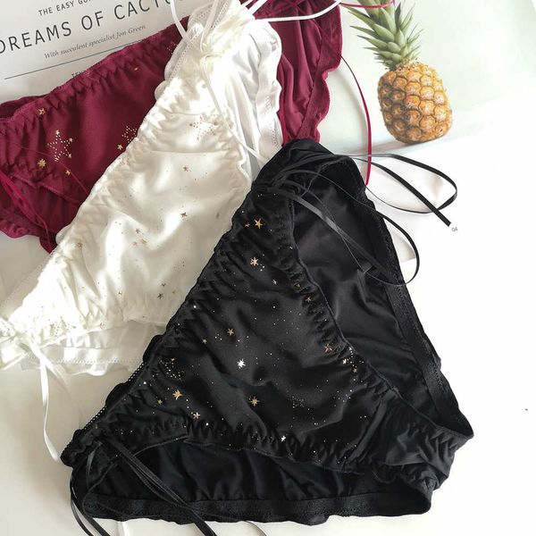 

new star ice silk panties women's mid-waist ladies underwear bowknot breathable comfortable package hip briefs female, Black;pink