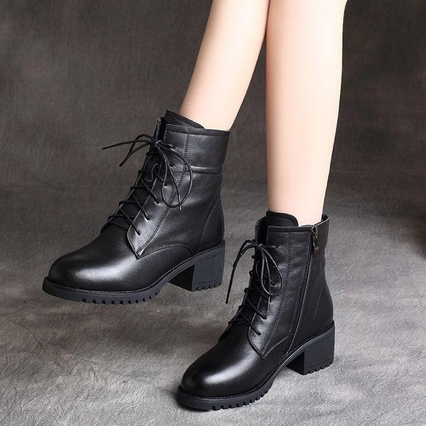 

women bare boots new genuine leather women shoes winter keep warm fur boots waterproof snow thick round head short boot, Black