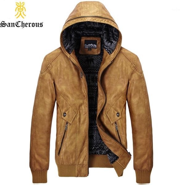 

plus size m-4xl 2017 new arrival hooded casual men leather winter jacket men parkas fashion thick hood pu jackets1, Black