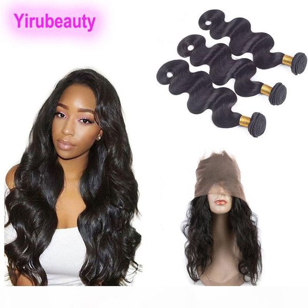 

360 lace frontal with bundles indian human hair natural color body wave 8-28inch bundles with lace frontal closure, Black;brown