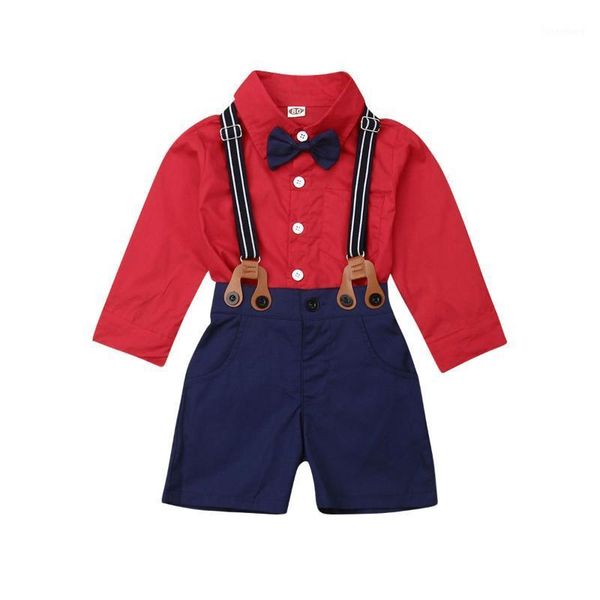 

1-6y toddler baby boys clothes sets gentleman bowknot shirt overalls bib shorts outfits set 2pcs party formal clothing1, White