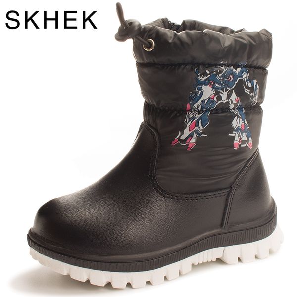 

fashion skhek russia winter children's snow boys girls waterproof warm baby shoes -30 degree kids thick non-slip boots, Black;red
