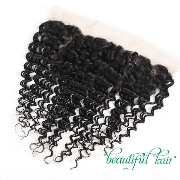 

human hair 13*4 lace frontal closure kinky curly water wave deep wave hair ear to ear frontal closure peruvian malaysian brazilian hair, Black;brown