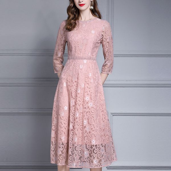 

stylish ladies to-line dressed 2020 new solid color temperament dressed in lace and large swing dress h00110, Black;gray