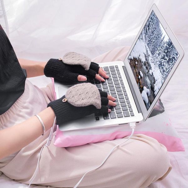 

ski gloves men's women's secure usb 5v heating hand warmers winter warm mittens laphalf fingerless electric