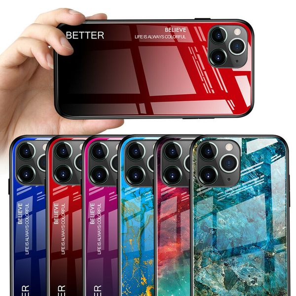 

2020 new phone case for iphone 12 pro max/12 pro luxury marble tempered glass back phone case cover mobile phone anti-drop protective cover