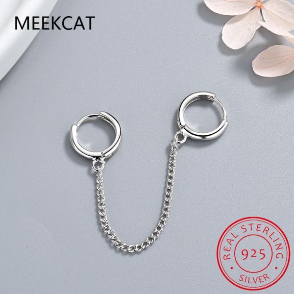 

hoop & huggie 925 sterling silver 1pc double ear hole chain earring for women minimalist fine jewelry drop s-e971, Golden;silver