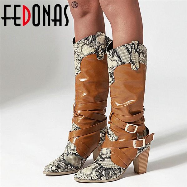 

boots fedonas winter brand female big size animal prints riding long leather women knee high night club shoes woman, Black
