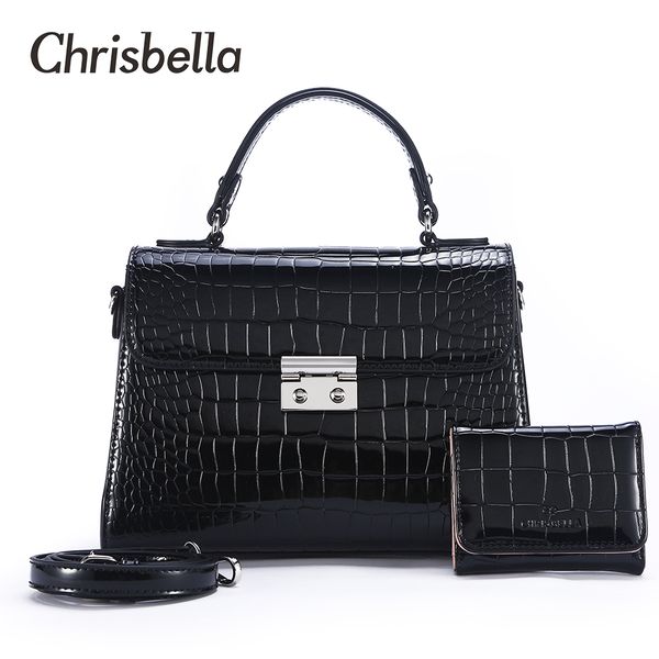 

chrisbella fashion women handbags pu leather tote bag alligator crossbody bag female shoulder messenger bags small purse bag set c1009