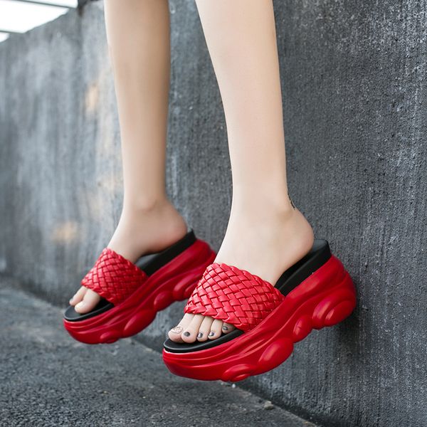 

9cm/3.5 inch height women's wedge slides fashion shoes woman summer women shoes outdoor slippers thick bottom flat platform x1020, Black