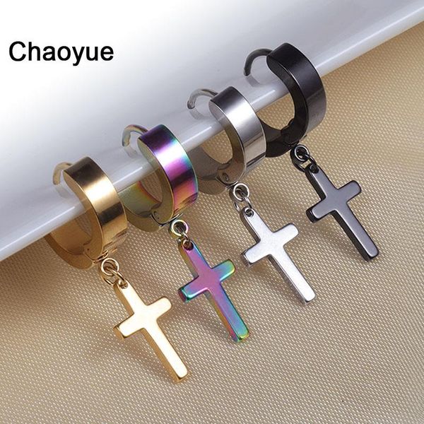 

cross earrings with hoops stainless steel men women punk earrings korean style christmas ear piercing jewelry, Silver