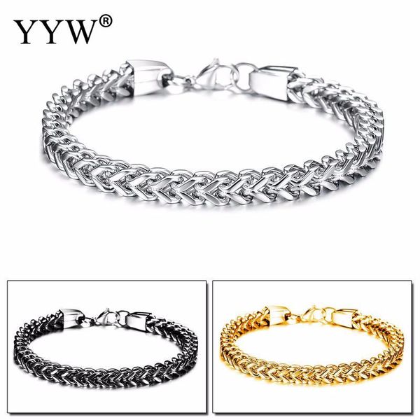 

stylish stainless steel silverly bali foxtail chain bracelet for men double link chain bracelets male jewelry 8.26 inch, Black