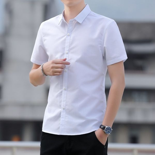 

7tujg summer korean short leisure slim fitting men's fashion handsome inch white shirt young students sleeve professional white shirt v, Blue
