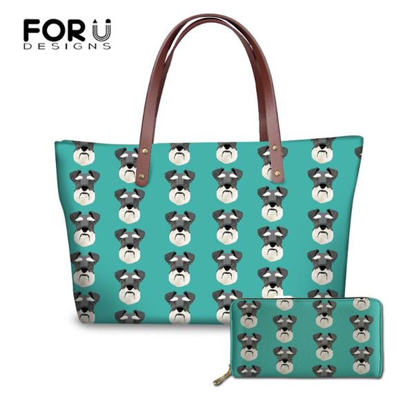 

forudesigns women bag 2pcs/set handbags schnauzer pattern shoulder bags female handle bags purse wallets bolsa feminina