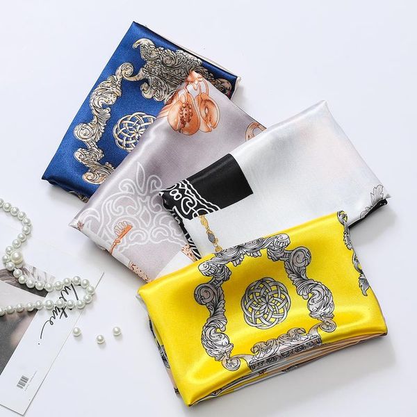 

womne spring летний шелковый шарф квадрат хиджаб обертывания дизайн печати пашмина головы шарфы пляжные шали леди головы головки 2020 новый, Blue;gray