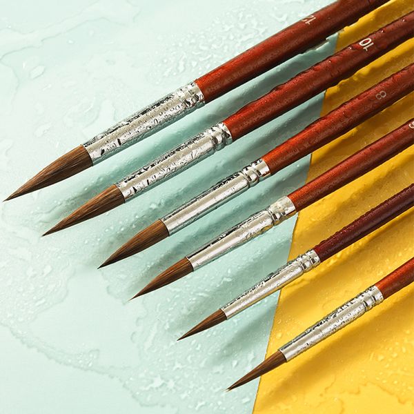 

6pcs watercolor pen set weasel hair hook line pen round head gouache pen digital oil meticulous hand-painted paint line art test, Black;red