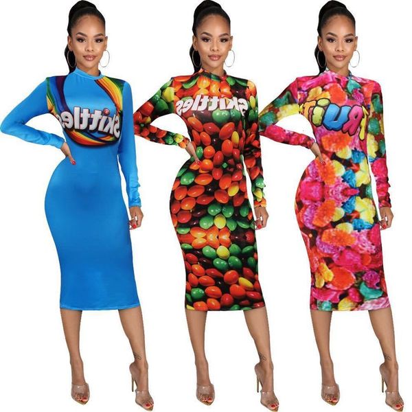 

fashion modern long sleeve printed women midi dress