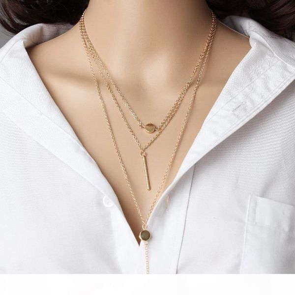 

long necklace for women multi-layer chain choker with beads alloy bar pendant necklace charm collier colar longo women's necklace, Silver