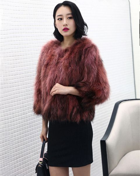 

2021 new female fashion coats fake elegant overcoats of dog raccoon women fur wxf042 poxs, Black