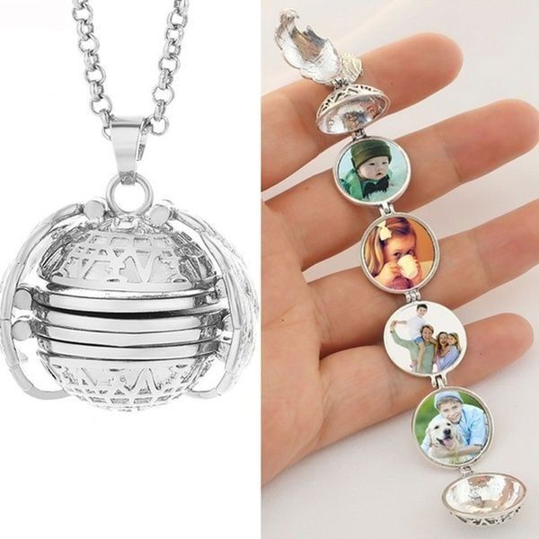 

retro openable pendant folding multi-layer p box angel wings fragrance necklace, Silver
