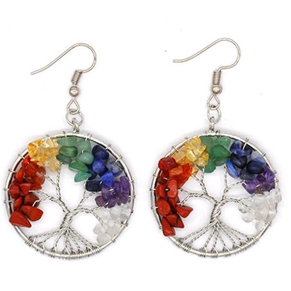 

7 chakra quartz natural stone tree of life pendulum pendant earrings for women healing crystal earring pendants reiki jllksw, Black