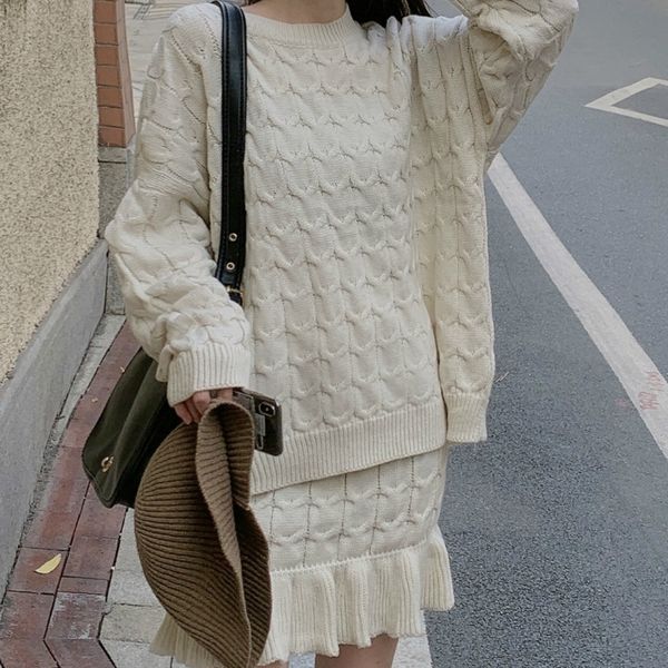 

2021 new knitting 2 parts defines oversized women's clothes solid to medium-neck long sweater vest wrapping bimbos in miniskirt mesh e1, Gray