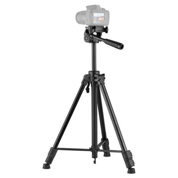 

adjustable height camera tripod for phone stand 150cm/59in 3-section 4kg payload hydraumatic head 1/4 mounting with phone holder