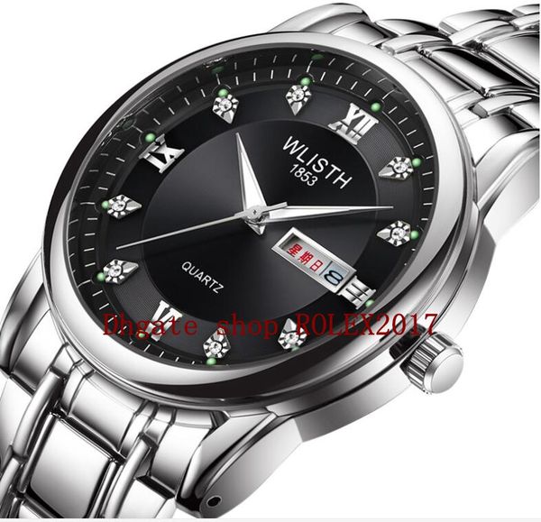 

wlisth week showed men's waterproof men's watch steel band double calendar quartz watch retro mechanical, Slivery;brown