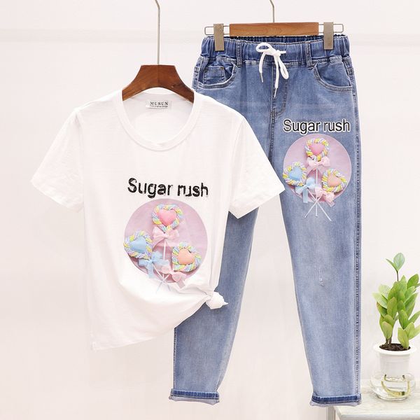 

women's spring fashion o-neck printed t-shirt + ankle-length pants 2-piece suit, Gray