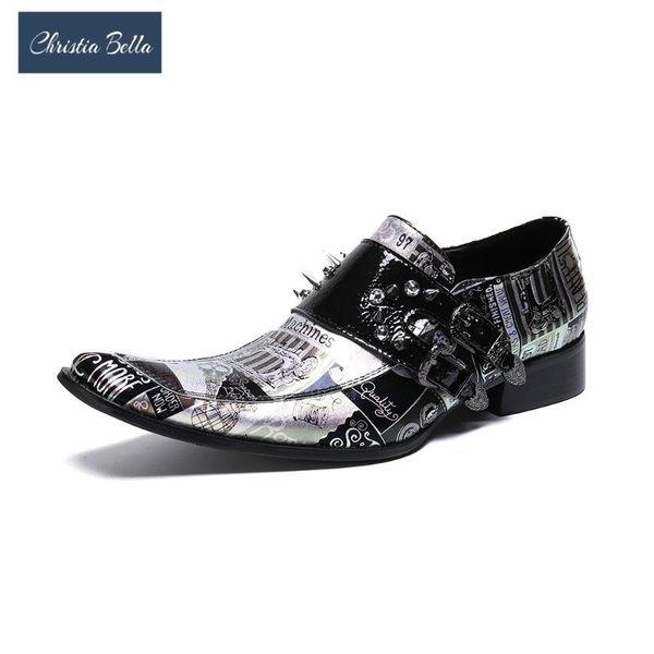 

christia bella new big size square toe genuine leather shoes british style formal men shoes printing business party male, Black