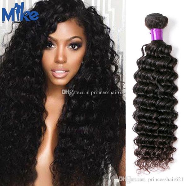 

mikehair malaysian remy human hair 1 piece brazilian hair deep wave curly weave natural color peruvian indian hair bundles for africa women, Black