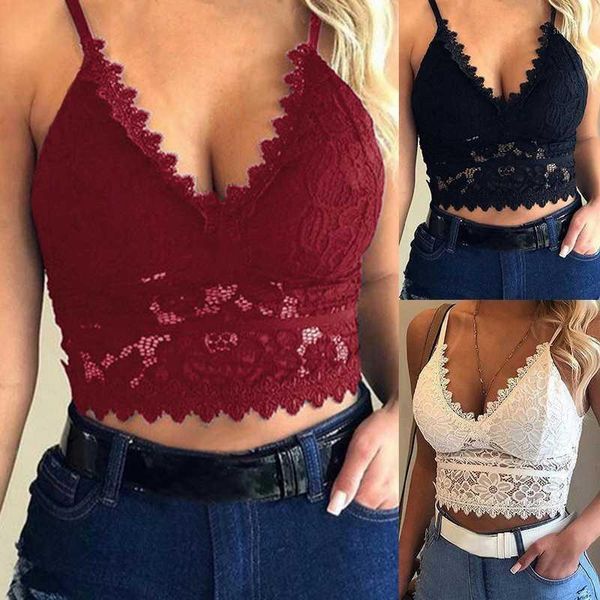 Camisoles Tanks Mulheres Plus Size Colete Colheita Lingerie Lingerie Sexy V-Pescoço Camisole Underwear Seamless Lace Bralette Top Solid Bra1