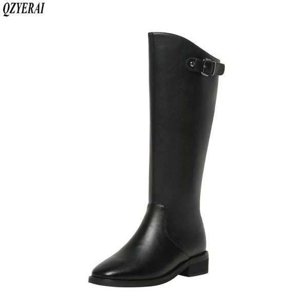 

new arrival winter women boots natural genuine leather motorcycle boots western square head fashion female snow, Black