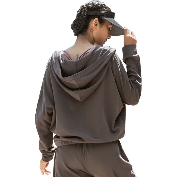 

women oversized hoodies loose deep v-neck sweatshirts solid pullover with hood polyester sport fitness women's sweatshirt 201029, Black