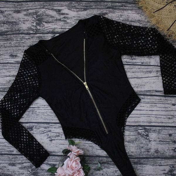 

2021 mesh bodysuit female v neck see through the thin body suit nigh club black gothic overalls short summer r7at, Black;white