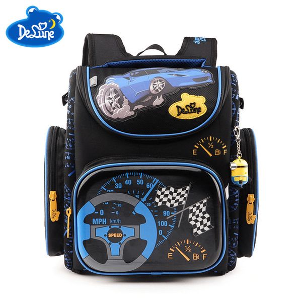 

delune brand 3-110 kids 3d cartoon bags grade 1-4 folded children orthopedic school backpack for boys car print schoolbag y200706
